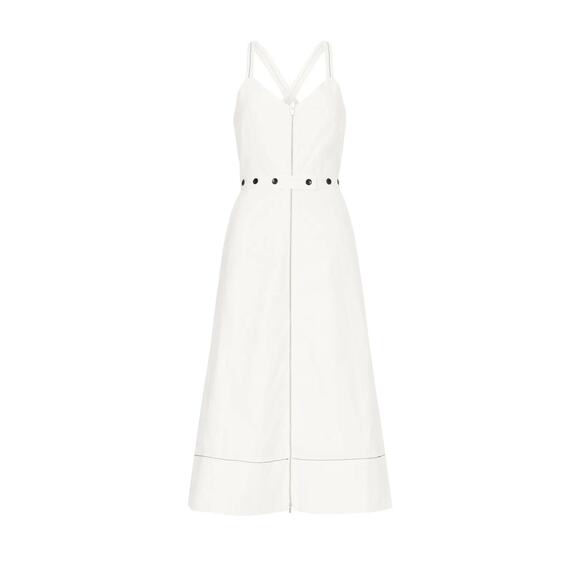 Proenza Schouler‎ Front Zip Midi Dress White Linen Blend Sleeveless Buttons Sz 4 - Picture 6 of 15